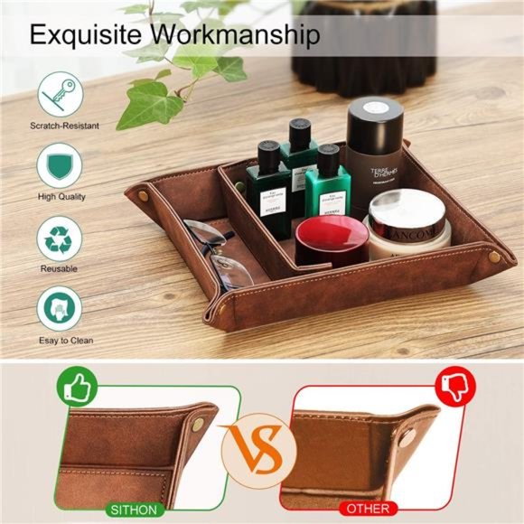 Valet Tray Desktop Storage Organizer – Removable 2 Compartments Catchall Tray - Picture 4 of 6